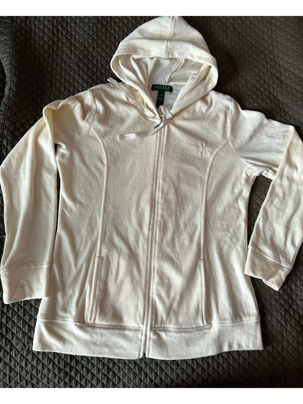 NWT Timeless Ralph Lauren Off-White Embroidered RL Velour Sweatsuit set Large